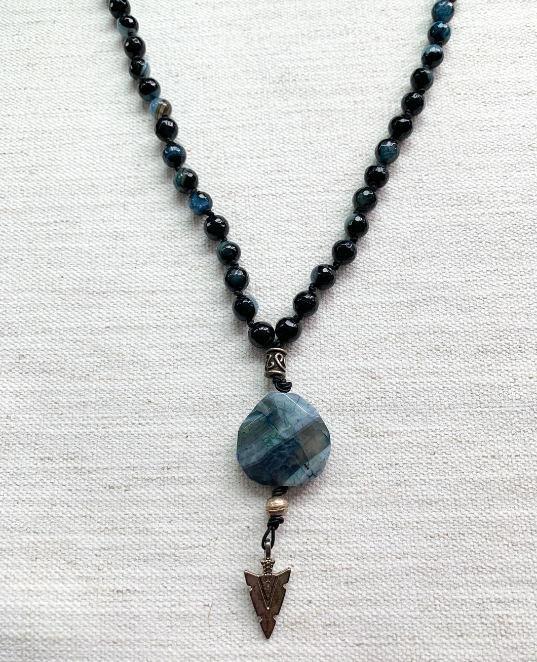 Blue Agate & Arrowhead Necklace