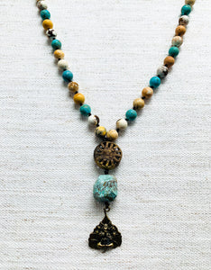 Brass Sun & Mixed Turquoise Necklace